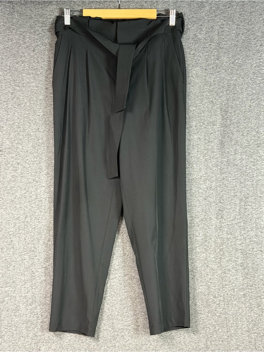 Calvin Klein Black Tie Waist Pants M High Waist Tapered Elastic Back Modern NWOT